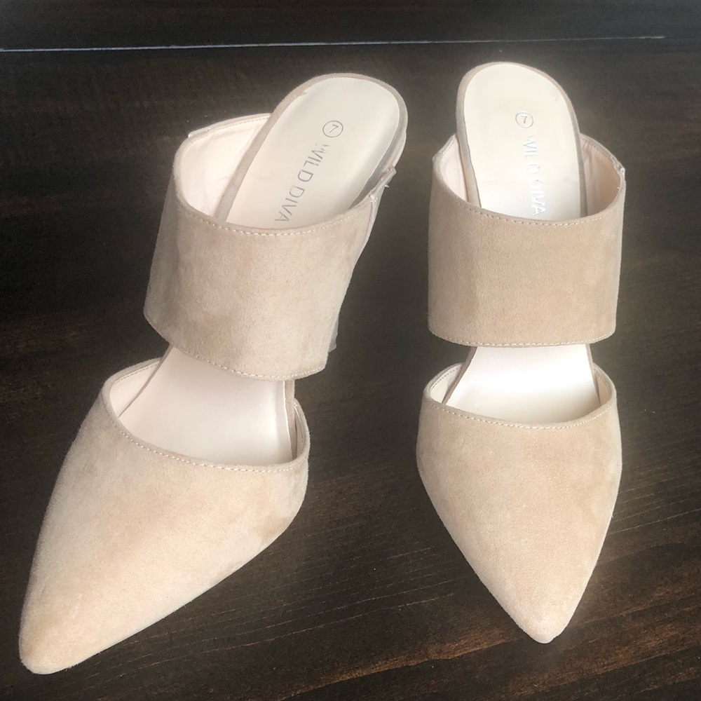 Tan Suede Mule Heels